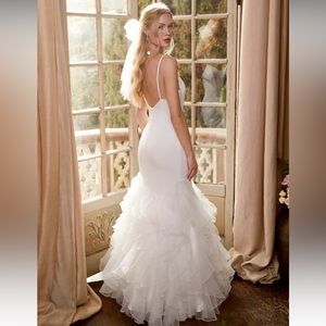 Extravagance White Ruffled Organza Mermaid Maxi Wedding Dress